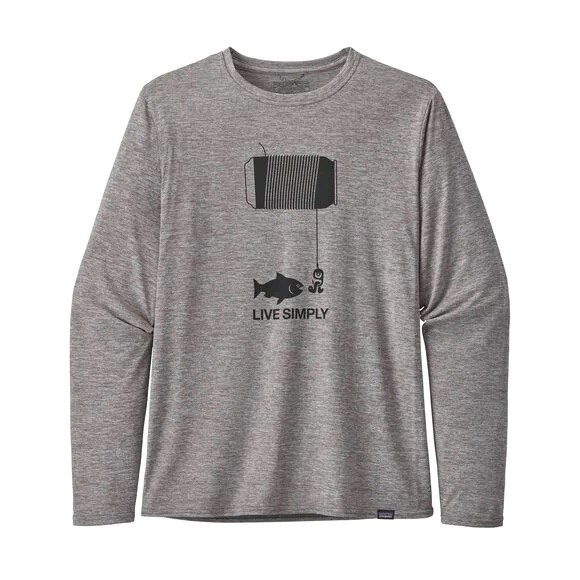 Patagonia M's L/S Capilene Cool Daily Graphic Shirt - Live Simply Happy Hour: Feather Grey - XXL