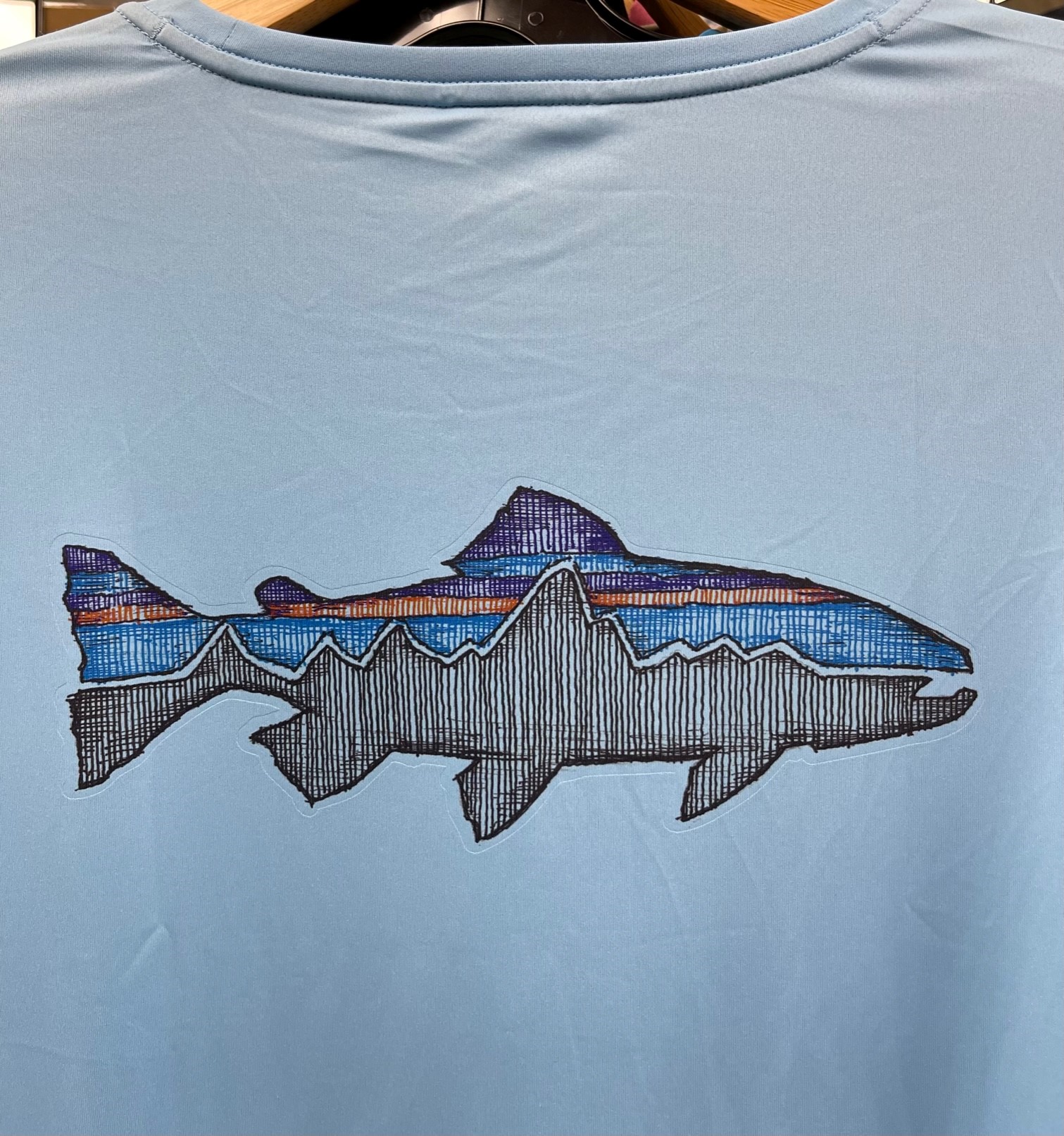 Patagonia M's L/S Capilene Cool Daily Fish Graphic Shirt - Sketched Fitz Roy Trout: Break Up Blue - XXL