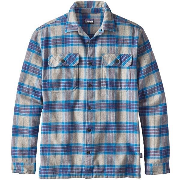 Patagonia M's L/S Fjord Flannel Shirt - Migration Plaid: Andes Blue - Medium