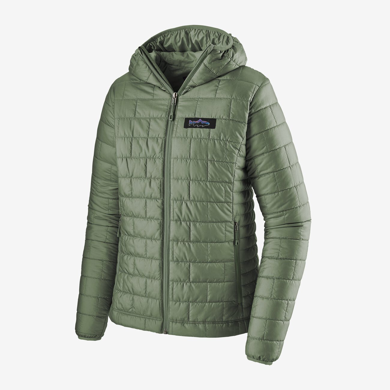 Patagonia W's Nano Puff Fitz Roy Trout Hoody - Hemlock Green - Extra Small