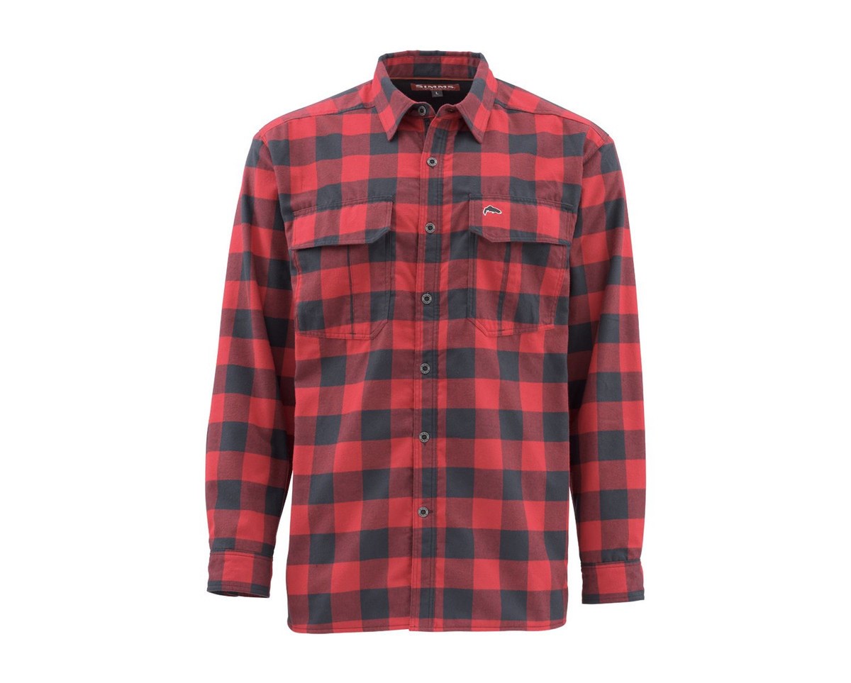Simms M's Coldweather L/S Shirt - Red Buffalo Plaid - Small