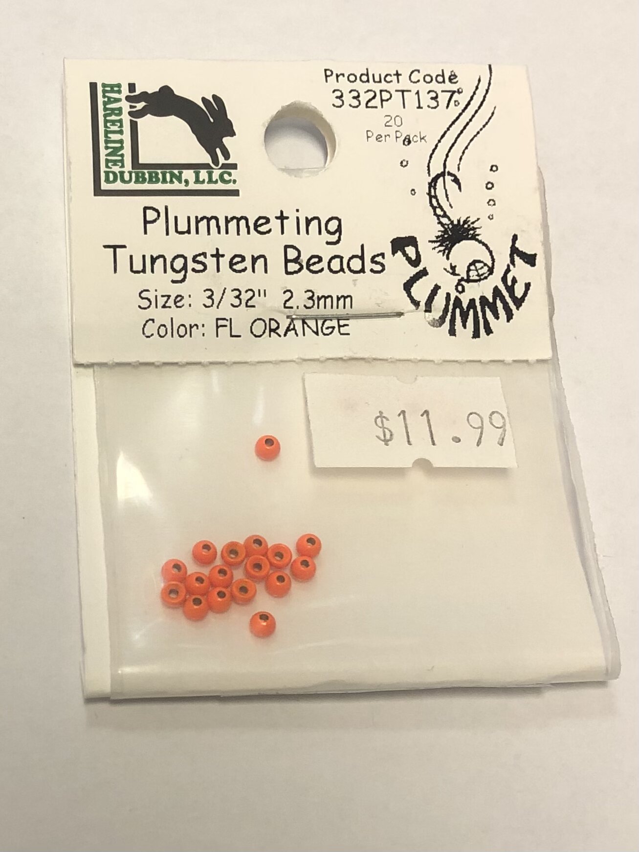 Fluorescent Orange Tungsten Tungsten Bead 20/PKG - 3/32