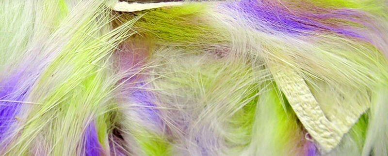 Hareline Dubbin Micro Groovy Bunny Strips - Yellow Chartreuse/Purple/White