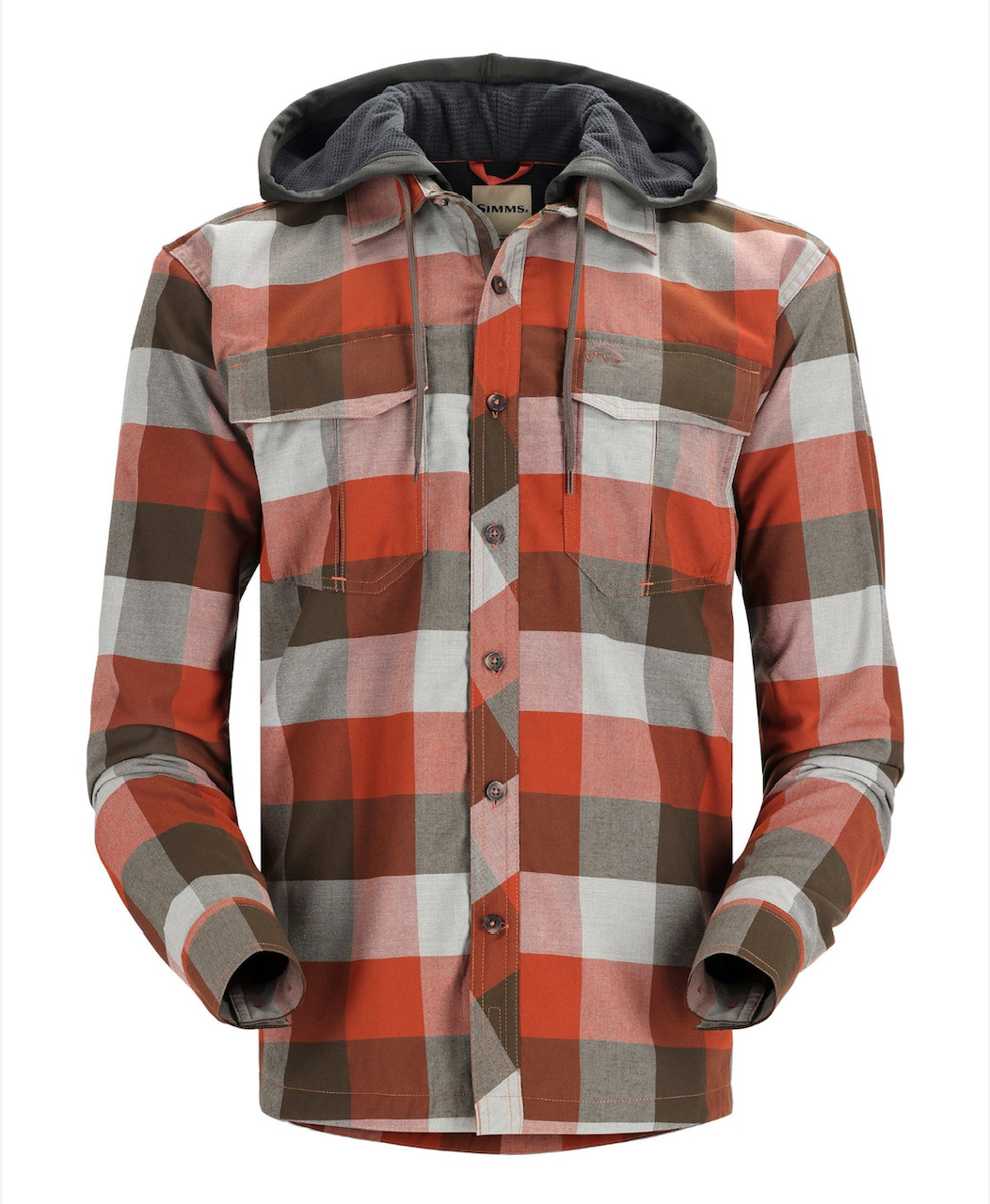 Simms M's Coldweather Hoody - Clay Buffalo Plaid - Large