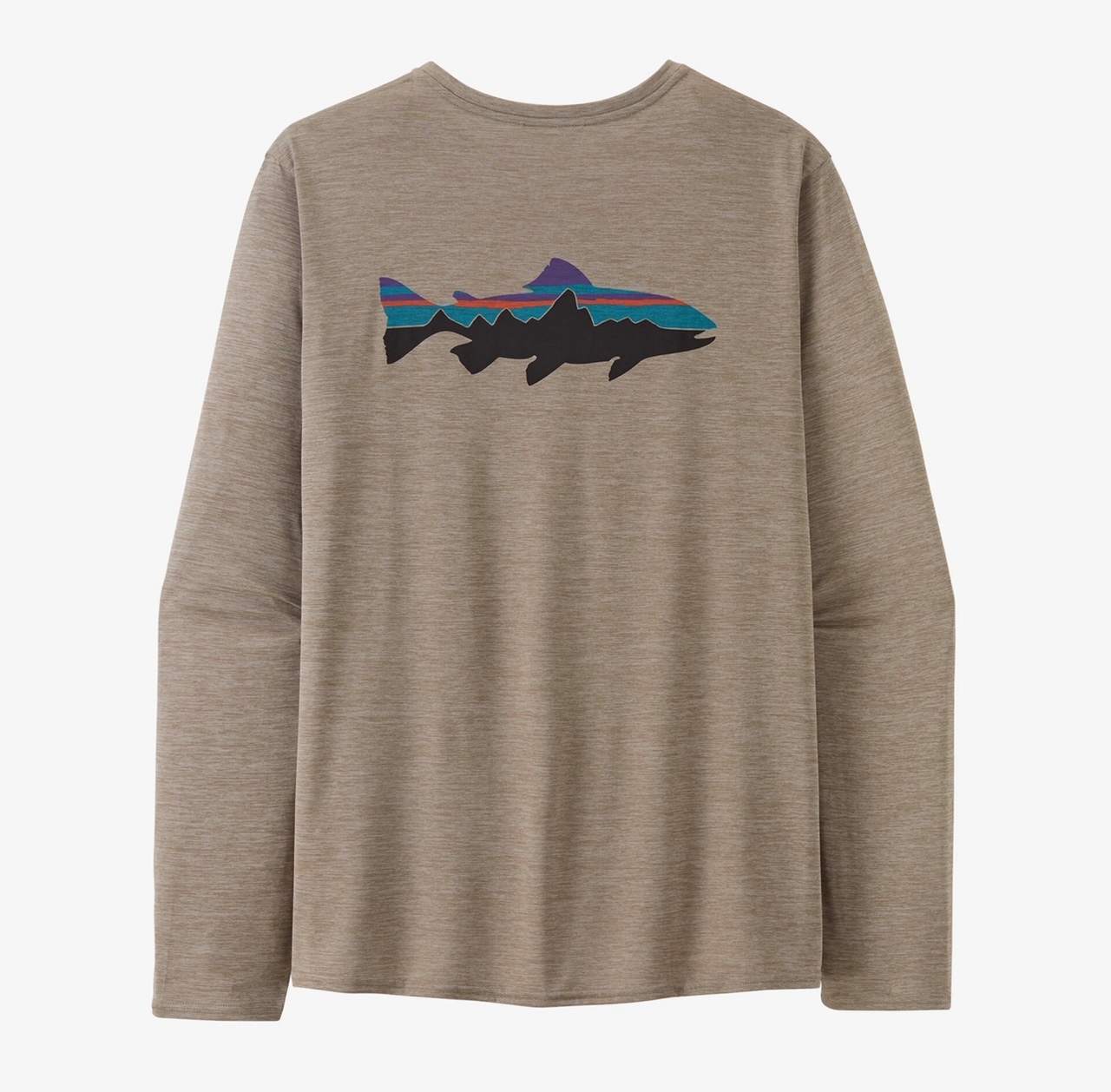 Patagonia M's L/S Capilene Cool Daily Graphic Shirt - Fitz Roy Trout: Seabird Grey X-Dye - XXL
