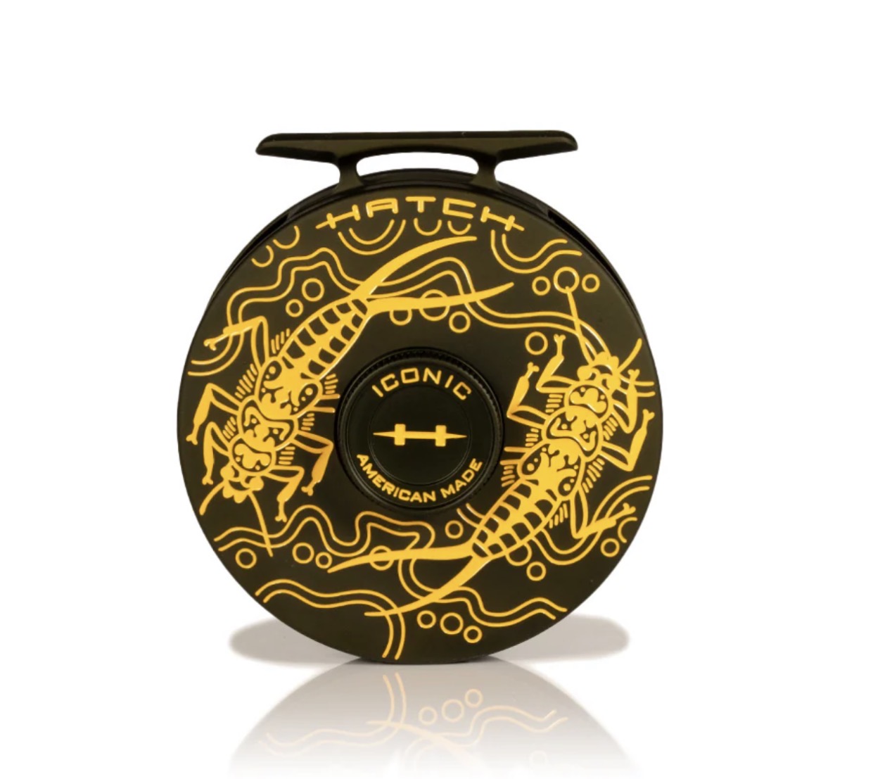 Hatch Artist Collab Iconic 5+ LA Fly Reel - Matt Renner - Matte Olive with Orange Stonefly Art