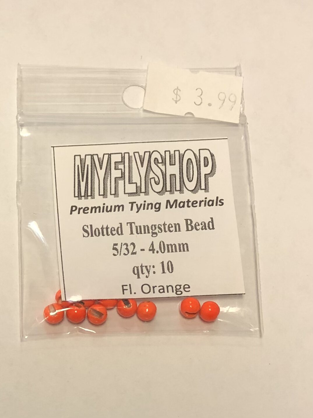Fl. Orange Slotted Tungsten Bead 10/PKG - 5/32