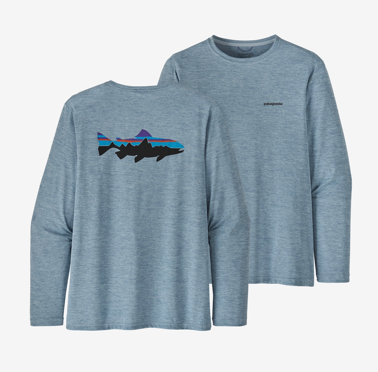Patagonia M's L/S Capilene Cool Daily Fish Graphic Shirt - Sketched Fitz Roy Tarpon: Joya Blue - XXL