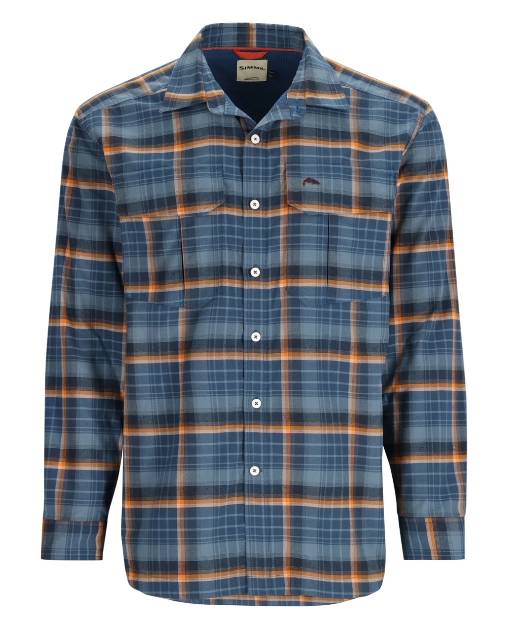Simms M's Coldweather LS Shirt - Neptune/Sun Glow Ombre Plaid - Small